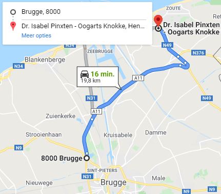 Wegbeschrijving oogarts Brugge naar Knokke