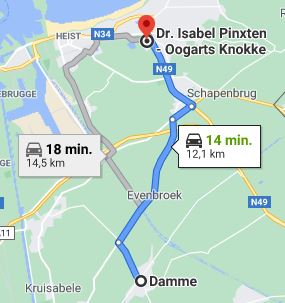 Route oogarts Damme naar Knokke